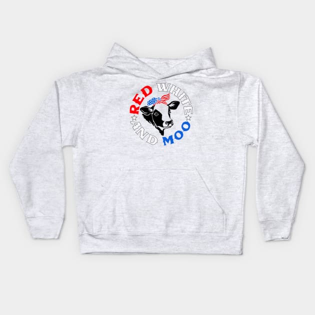 Funny Patriotic Cow Shirt Red White and Moo American Farm Kids Hoodie by DoubleBrush